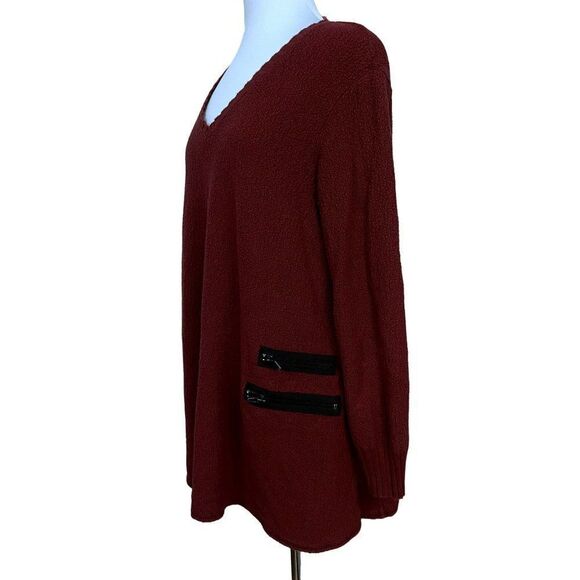 Textures Atsy Long Sleeve Cotton Boucle V-Neck Pullover Tunic Top Cranberry L/XL - Picture 3 of 6